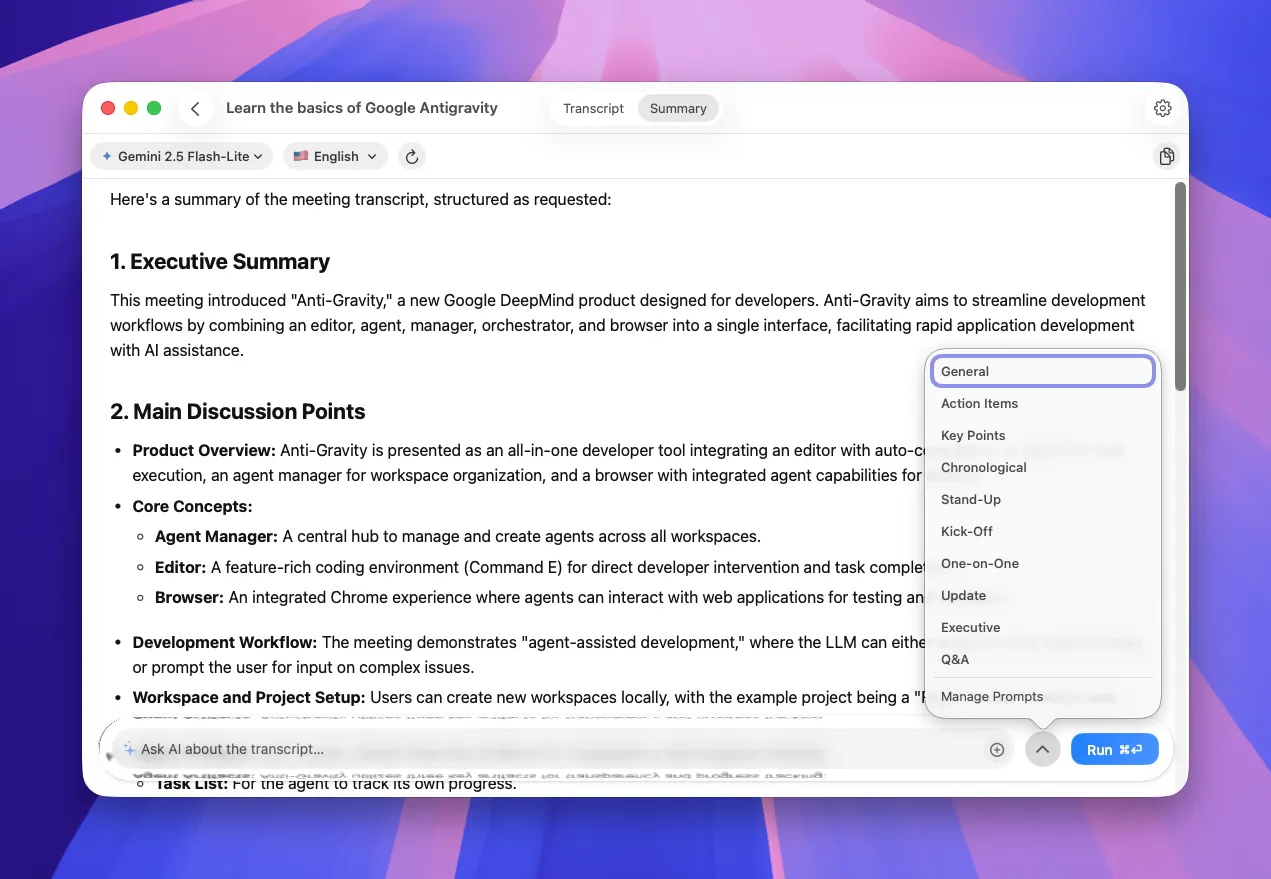 MeetMic 1.17 - Redesigned AI Summaries